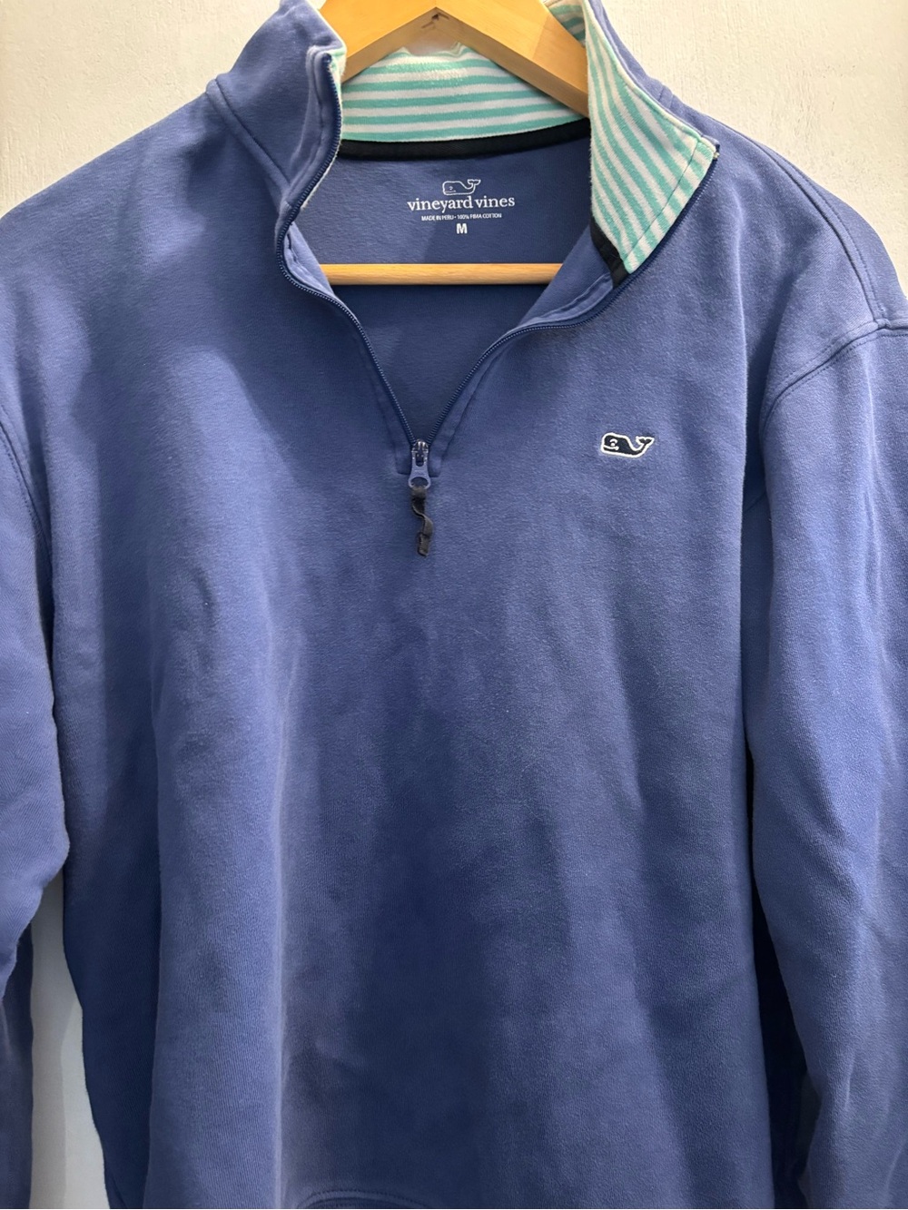 Vineyard Vines Men's Zip-Up Sweater in Periwinkle with Striped Collar